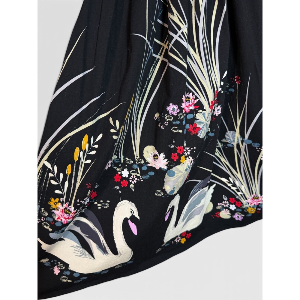 Belle Poque Black Swan Floral Print Off Shoulder Retro Swing Dress Womens M Hoco - Picture 14 of 15
